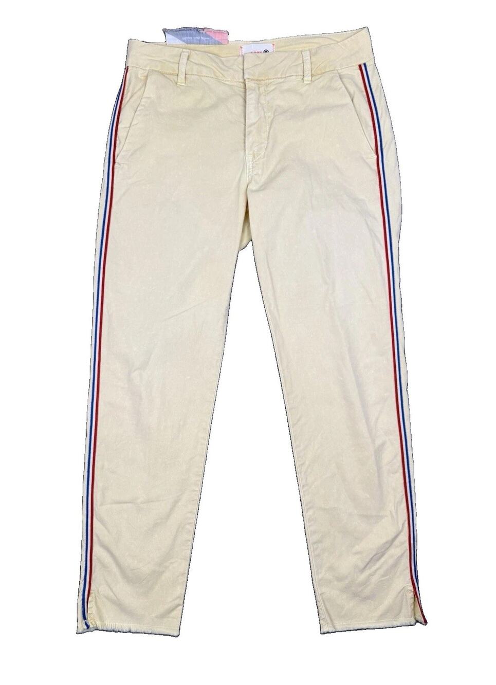 Sundry USA Made Women’s 24 Cream Chino Pants Red White Blue Stripe Raw Hem
